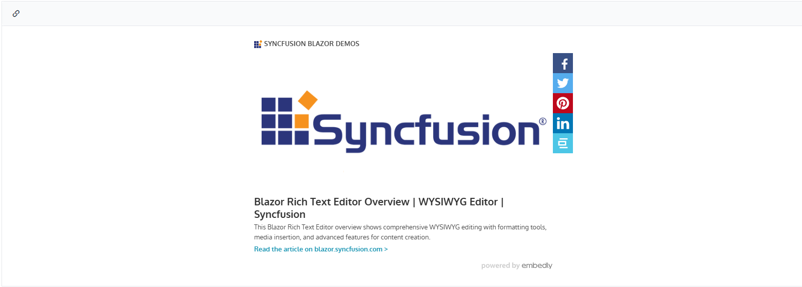 Blazor Rich Text Editor with Embedly Integration