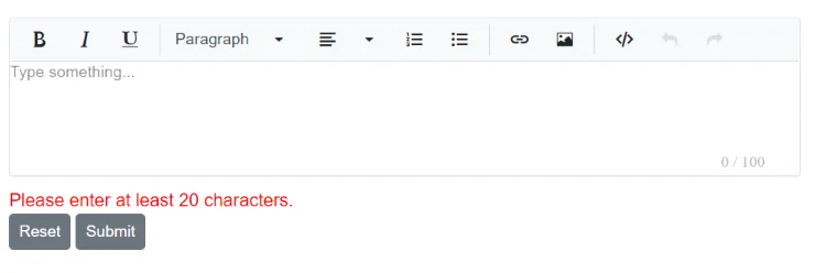 Blazor Rich Text Editor form validation