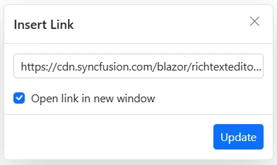 Blazor RichTextEditor image with link