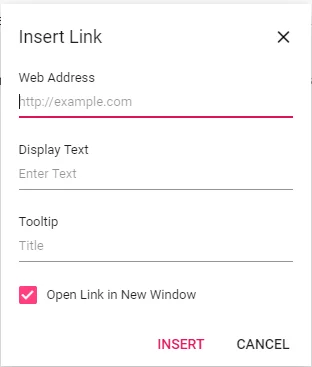 Blazor Rich Text Editor insert link