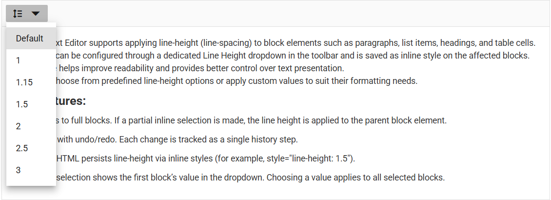 Blazor RichTextEditor with LineHeight