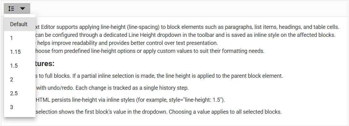 Blazor RichTextEditor with LineHeight