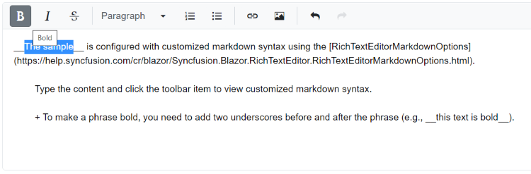 Blazor RichTextEditor markdown custom selection