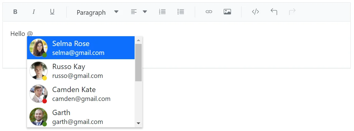 Blazor RichTextEditor mention integration