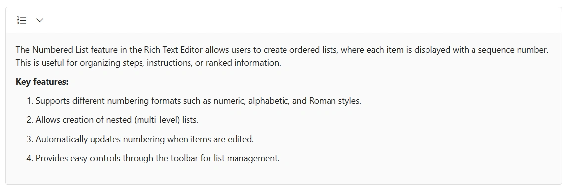 Blazor RichTextEditor number formatlist