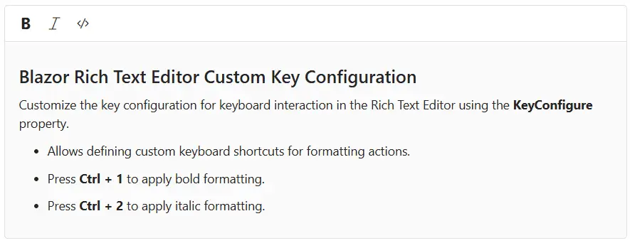 Blazor Rich Text Editor custom key configuration