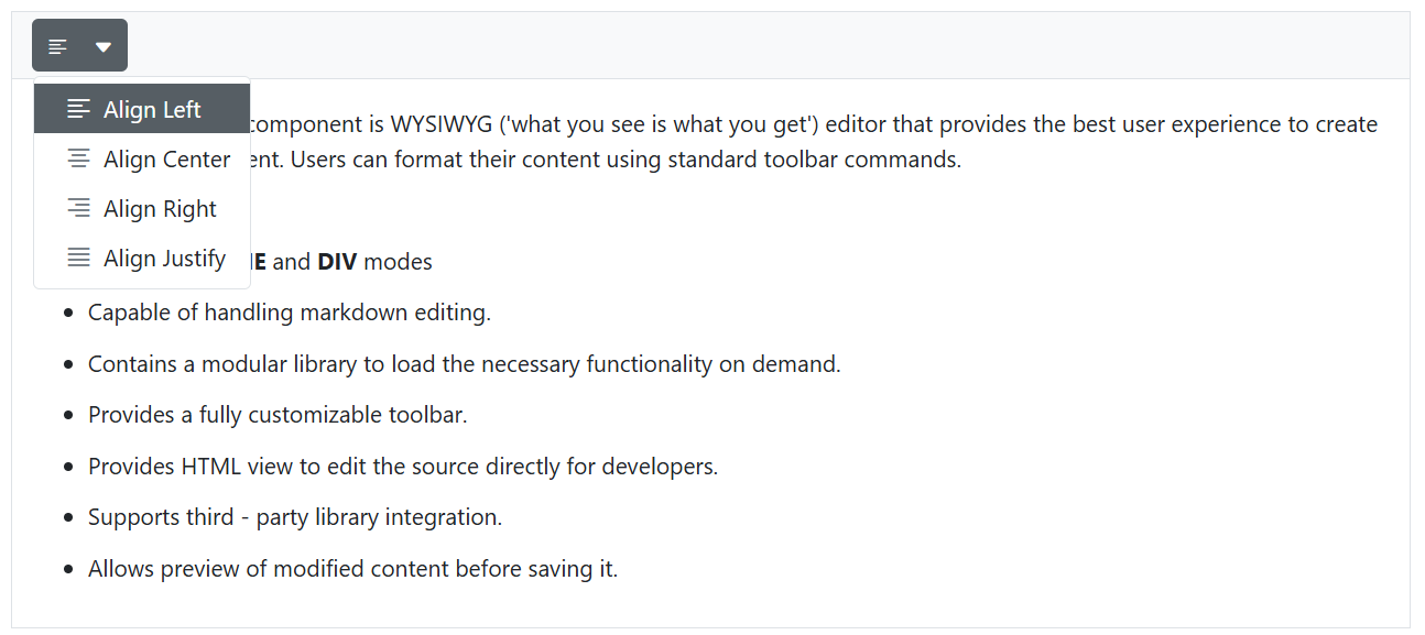 Blazor RichTextEditor text alignments