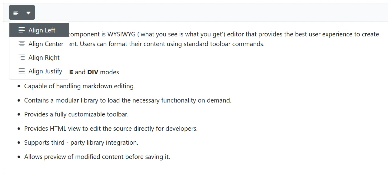 Blazor RichTextEditor text alignments