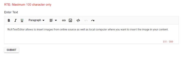 Blazor Rich Text Editor validation message in custom placement