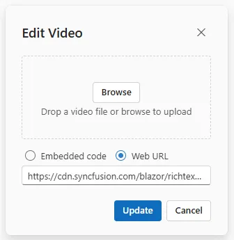 Blazor RichTextEditor web video replace