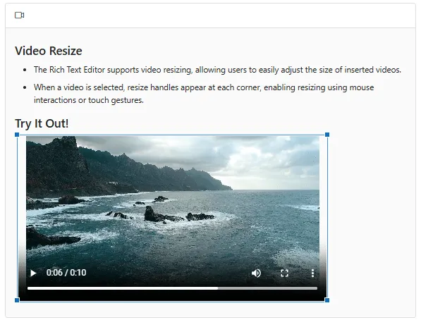 Blazor RichTextEditor video resize