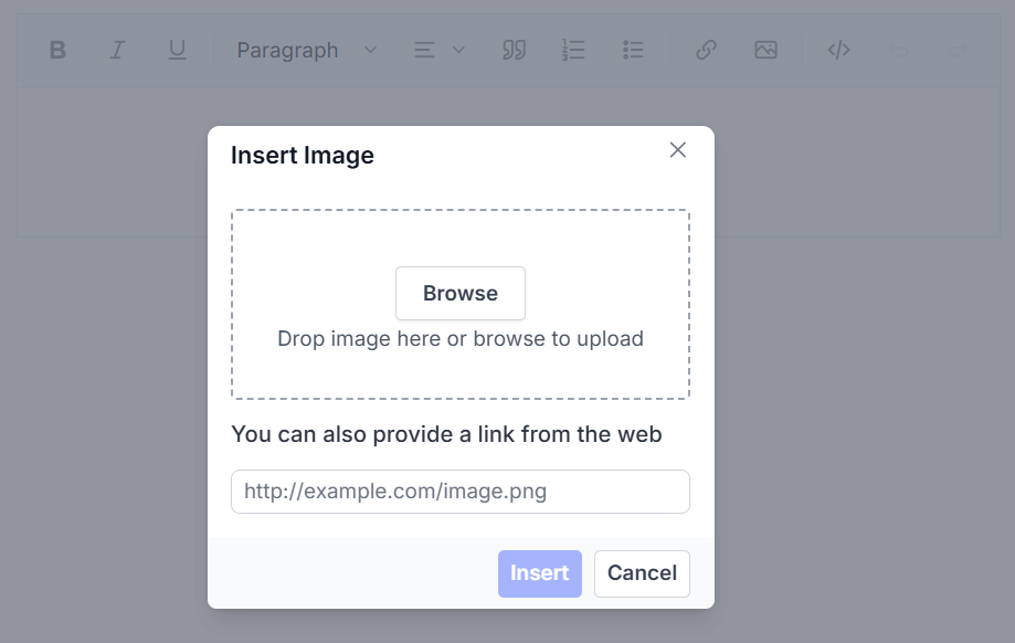 Blazor RichTextEditor DialogSettings
