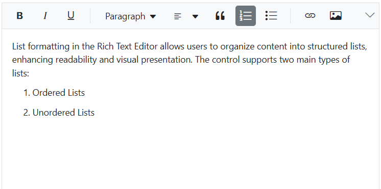 Rich Text Editor list editing behaviour