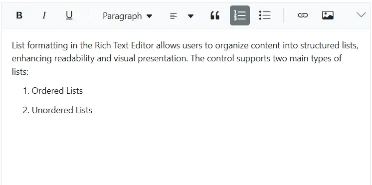 Rich Text Editor list editing behaviour