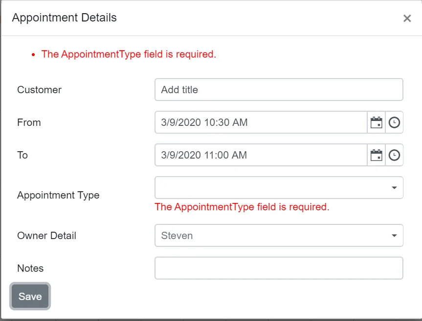 Custom Editor with Validation in Blazor Scheduler