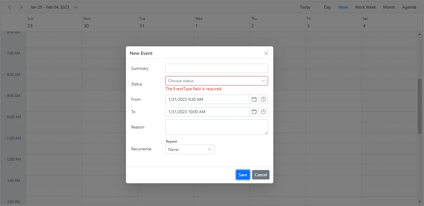 Editor Template with Validation in Blazor Scheduler