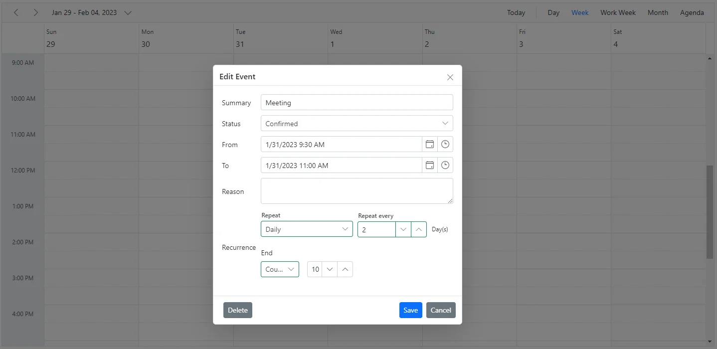Add Recurrence Options within Editor Template in Blazor Scheduler
