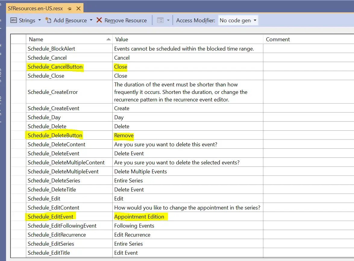 Customizing Local Words in resx file of Blazor Scheduler
