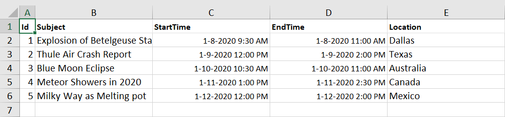 Excel Exporting with custom Fields in Blazor Scheduler