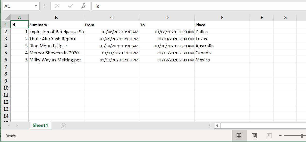 Excel Exporting with custom header texts in Blazor Scheduler