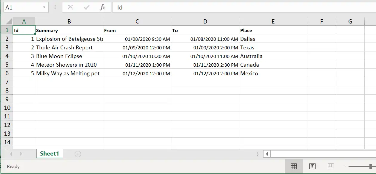 Excel Exporting with custom header texts in Blazor Scheduler