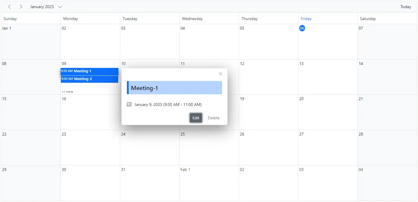 More Event Popup in Blazor Scheduler