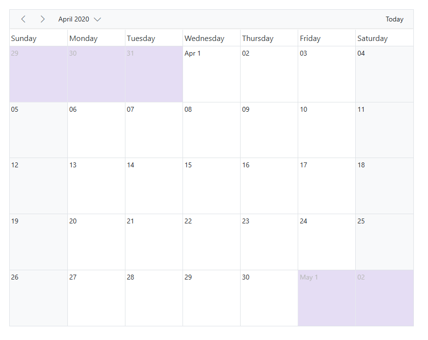 Other month work cells in month view