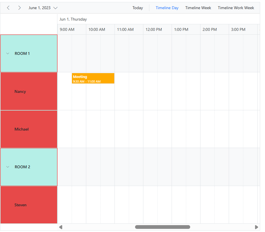 Parent and child resource cells in timeline month view