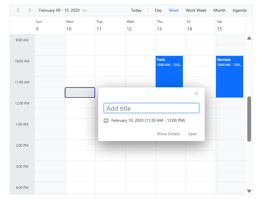 Selected cells in schedule