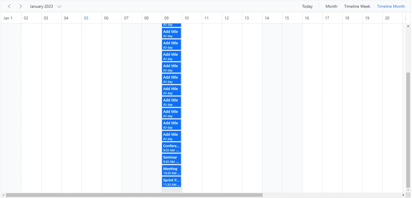 Blazor Scheduler in Timeleine Month View
