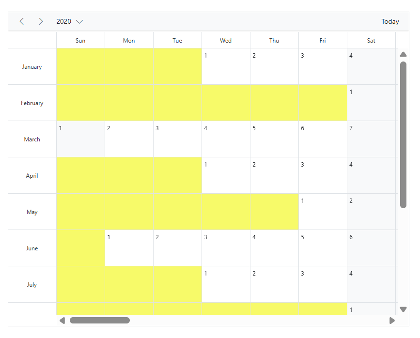 Work cells in timeline other month views