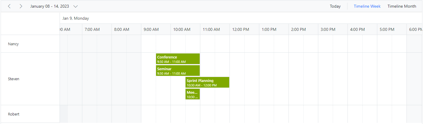 Timeline Views with Multiple Resources in Blazor Scheduler