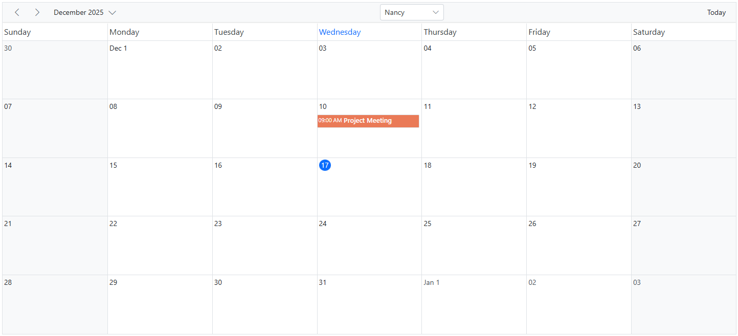 Customizing header bar using template in Blazor Scheduler