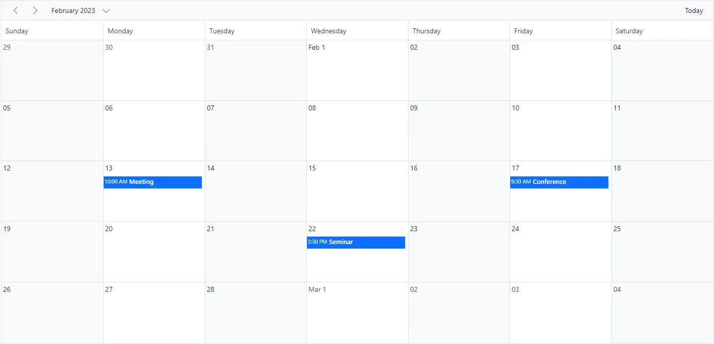 Displaying Month View in Blazor Scheduler