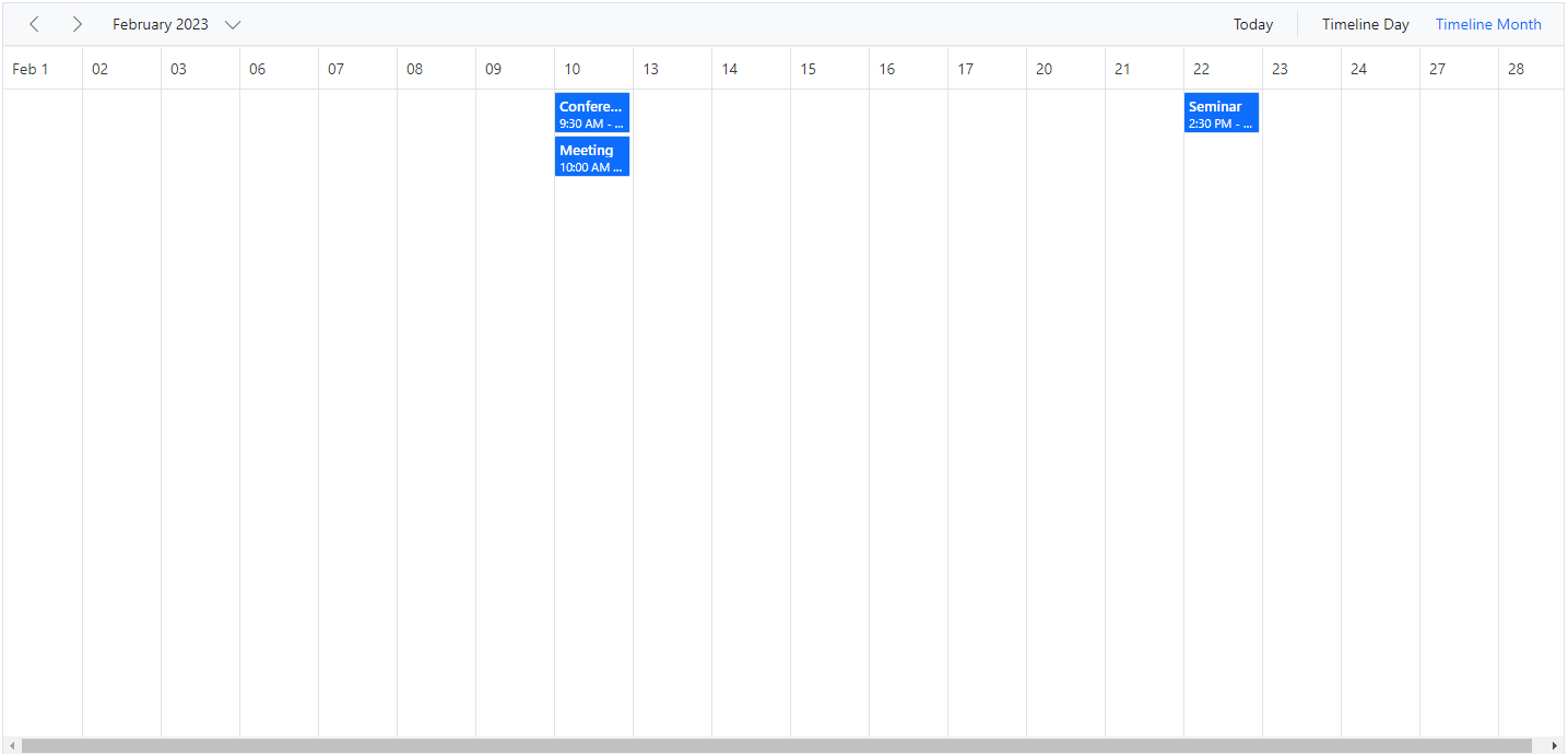 Displaying Timeline Month View in Blazor Scheduler