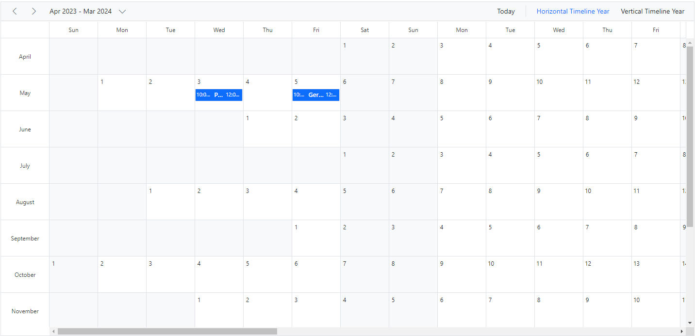 Displaying Timeline Year with First Month in Blazor Scheduler