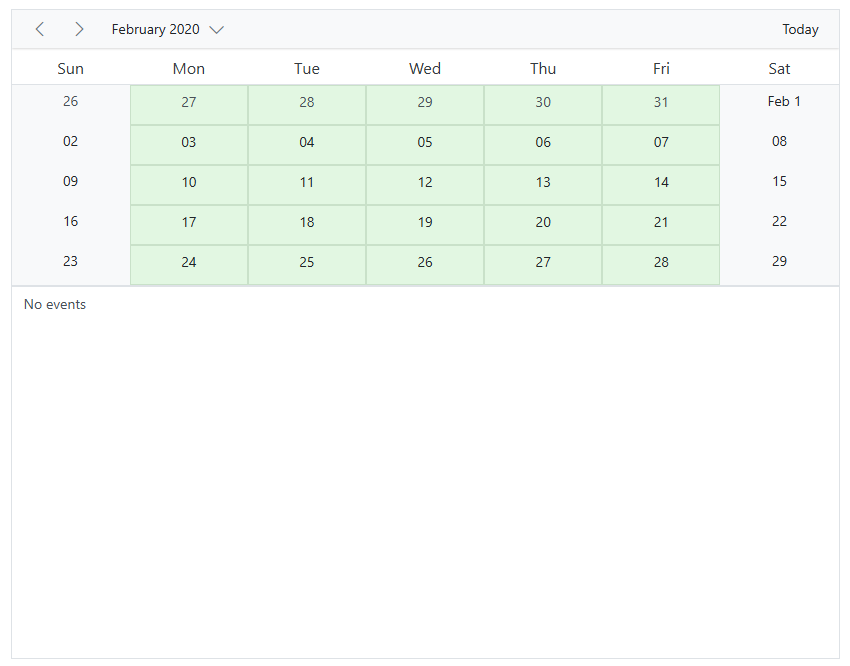 Work day cells in month agenda view