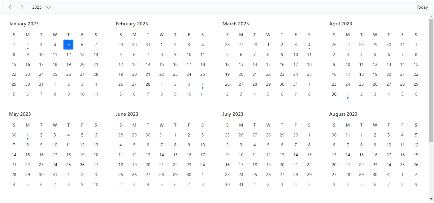 Displaying Year View in Blazor Scheduler