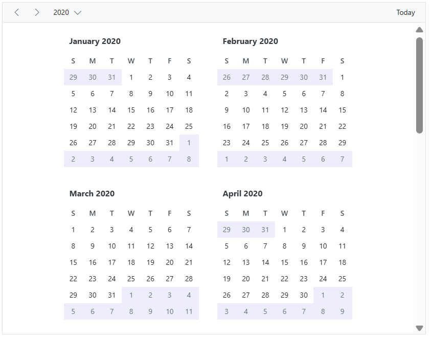 Other month work cells in Year view