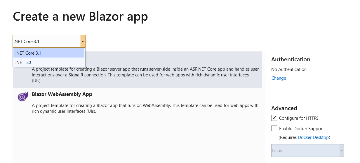 Selecting Blazor Application Framework
