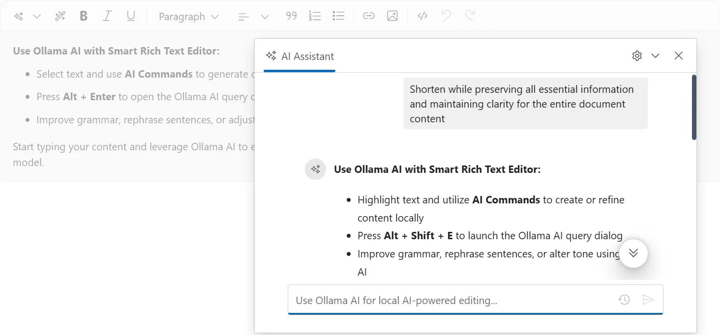 Blazor Smart Rich Text Editor Ollama Integration