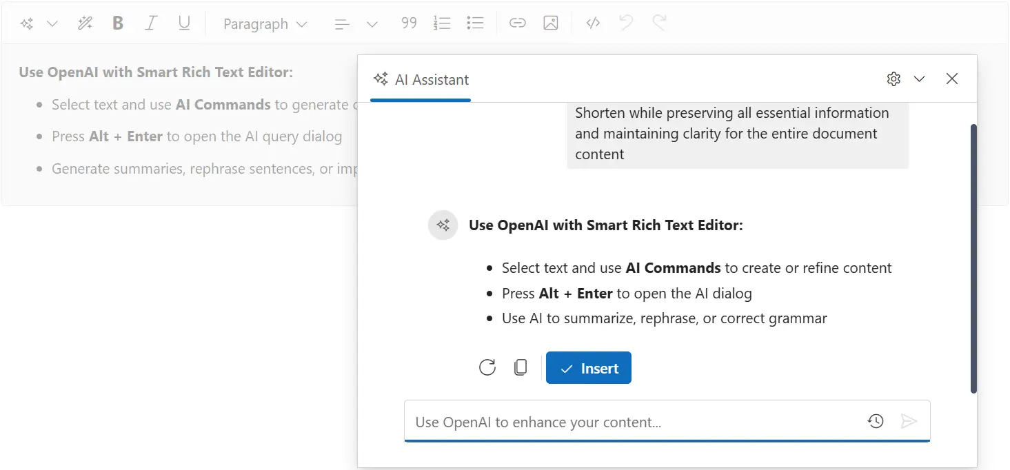 Syncfusion Smart Rich Text Editor OpenAI Integration