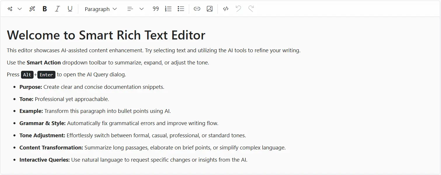 Smart Rich Text Editor with Custom AI Service