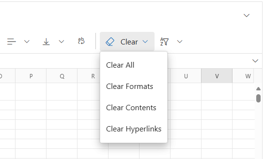 Clear options in the Blazor Spreadsheet