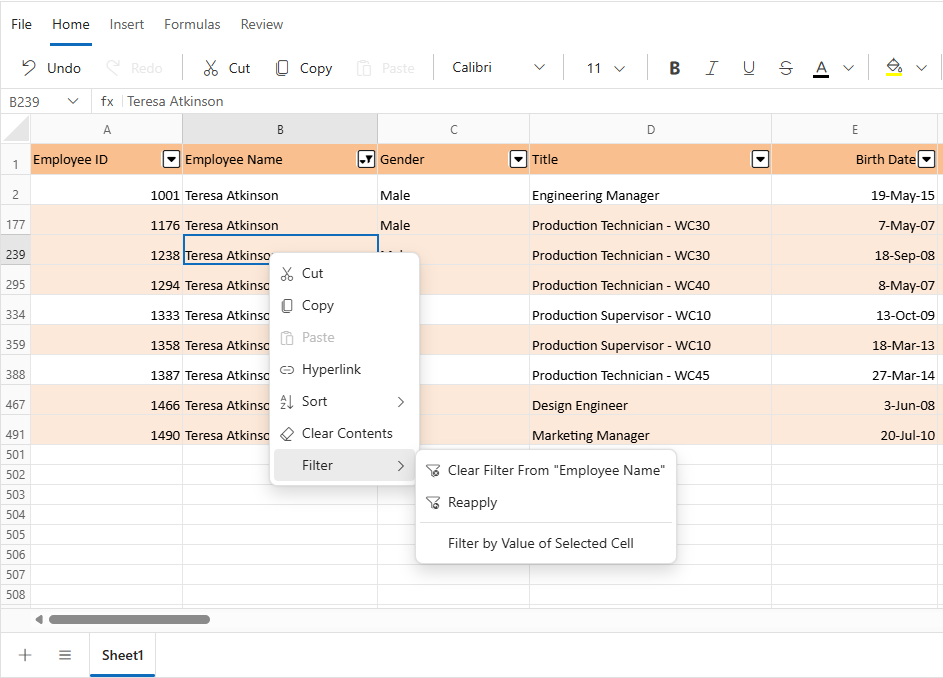 Clear filter option using Context Menu