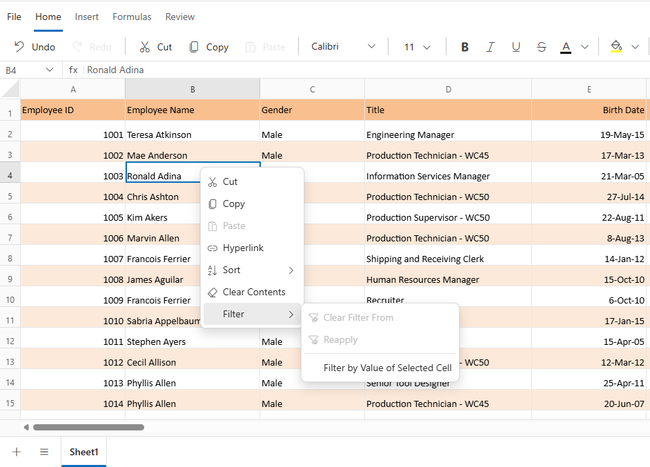 Filter by cell value