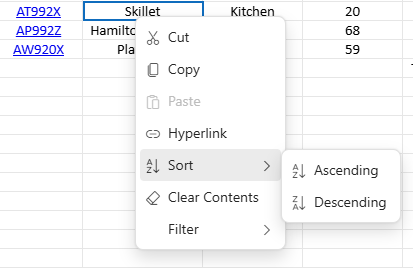 Sort option via Context Menu