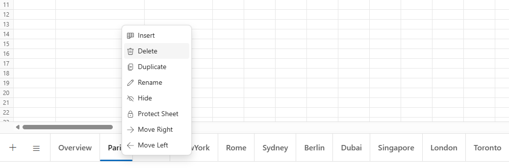 Delete sheet option