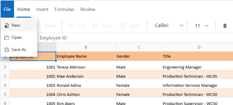 UI showing file menu with new option