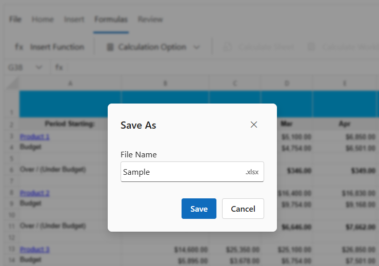 File explorer interface for saving a file